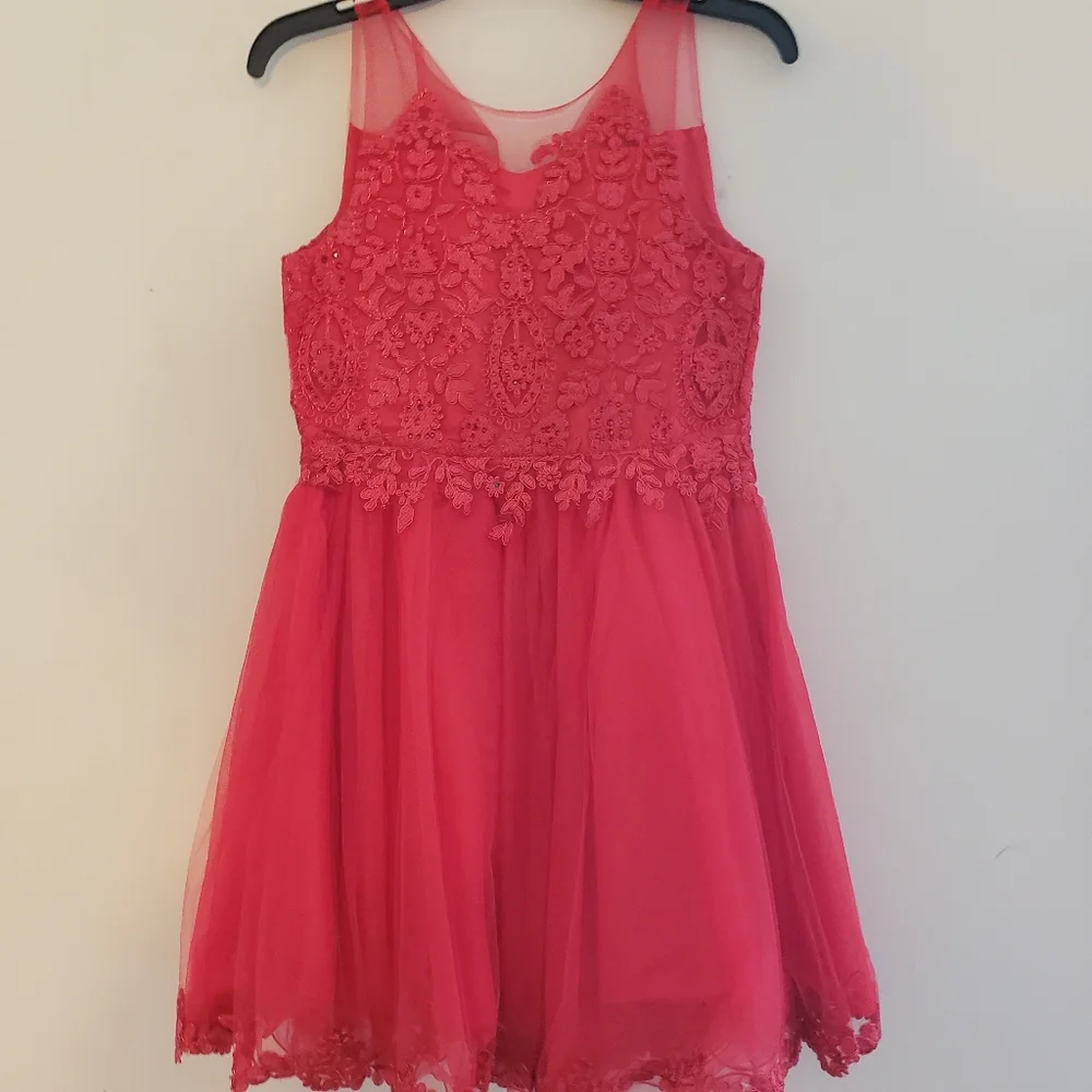 Blush By Us Angels Elegant Red Lace Kids Dress Size 14